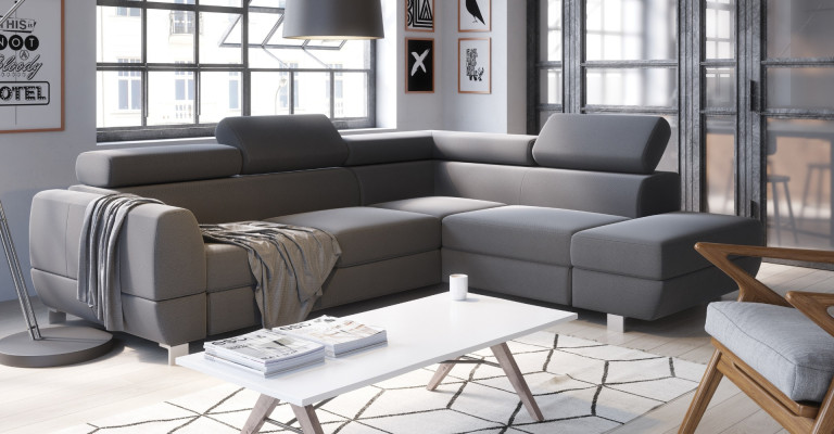 Moderno sofá de esquina gris con función de cama