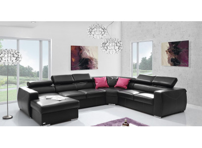 Sofá cama XXL con asiento acolchado en 100% cuero genuino para la sala