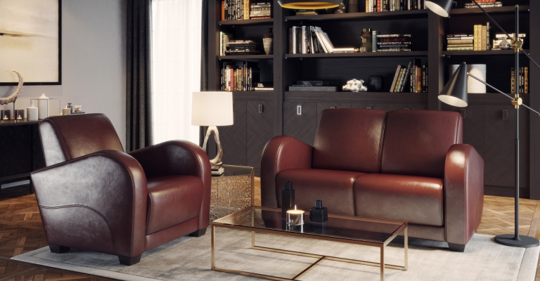 Sillón moderno de cuero 100% italiano para la sala