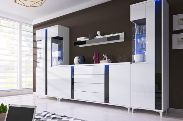 Mueble de salón de alto brillo, pared de armario, armario de salón, vitrina, aparador, paredes de salón