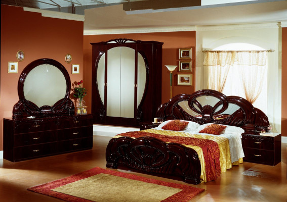 Conjunto de dormitorio de lujo moderno cama 2 mesas de noche 6 piezas madera