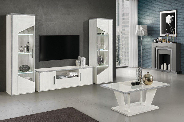 Mueble de TV móvil de salón vitrina pared equipada diseño blanco moderno nuevo set de 3 piezas
