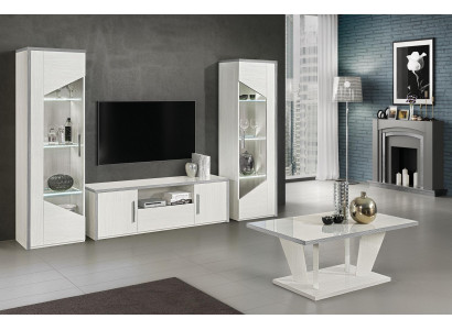 Mueble de TV móvil de salón vitrina pared equipada diseño blanco moderno nuevo set de 3 piezas