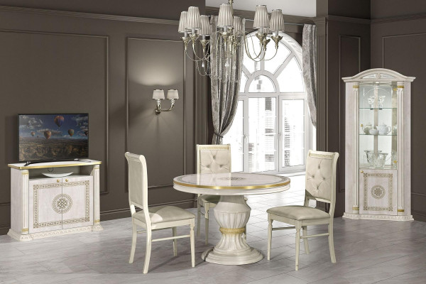 Mesa redonda de comedor de madera, muebles barrocos clásicos, nueva