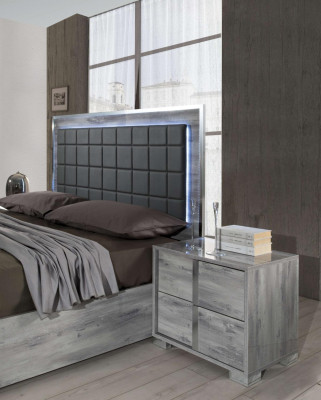 Cama doble de lujo de madera tapizada gris diseño moderno