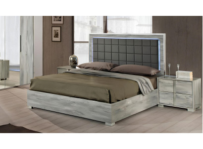 Cama doble de lujo de madera tapizada gris diseño moderno