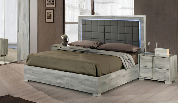 Conjunto de muebles de dormitorio con cama, mesita de noche, armario, cómoda y espejo de 6 piezas