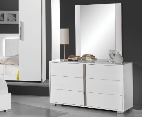 Conjunto de muebles de dormitorio con cama, mesita de noche, armario, cómoda y espejo, 6 piezas nuevo