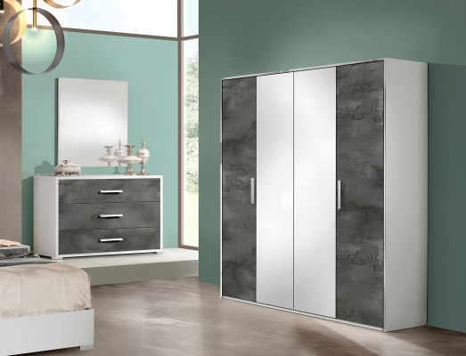 Juego de muebles de dormitorio cama mesita armario cómoda espejo doble nuevo 6 piezas.