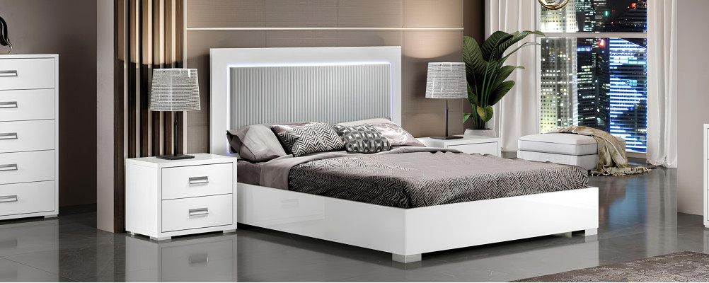 Conjunto de muebles de dormitorio con cama, mesita de noche, cómoda y espejo 6 piezas de madera blanca