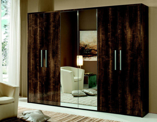xxl armario con 6 puertas móviles diseño madera lujo espejo nuevo