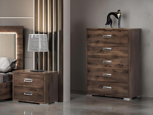 Conjunto moderno de muebles de dormitorio con cama, mesita de noche, cómoda y espejo de 6 piezas
