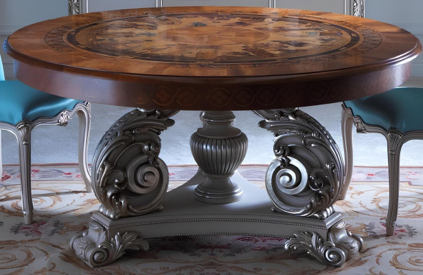 Mesa de comedor redonda de madera maciza italiana