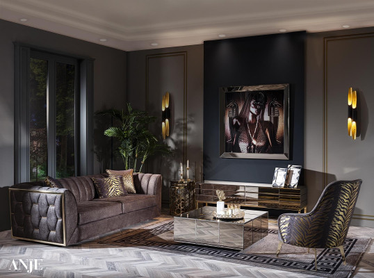 Moderno juego de sofás de acero inoxidable lujo muebles para sala nueva