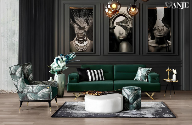 Juego de sofás de lujo para sala de estar con sofá de tres plazas, mesa de café y sillón 6 piezas