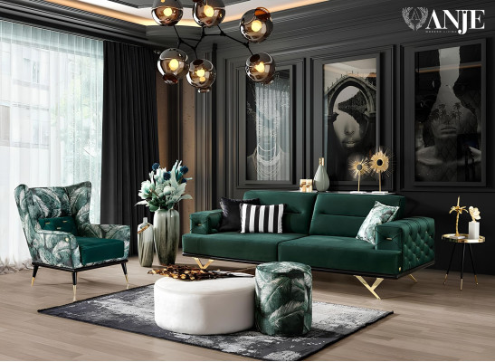 Ottomana verde de lujo para sala de estar muebles tapizados nuevos