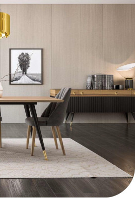 Silla de cocina de tela gris de lujo con suavidad media en madera