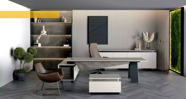 Mesa de esquina gris Stor con diseño moderno y lujoso