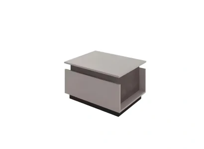 Mesa de conferencia gris con estantes móviles de madera para oficina