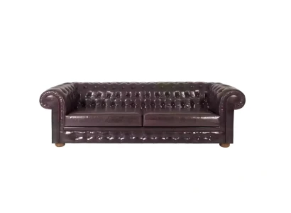 Sofá para 3 personas de madera natural, estilo Chesterfield elegante