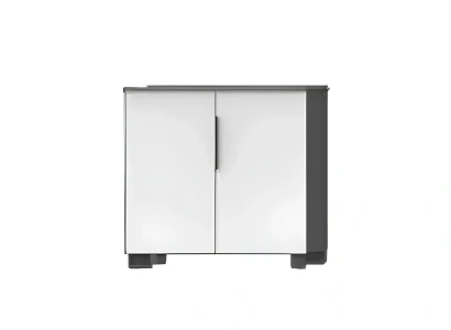 Armario blanco con estantes de madera para oficina