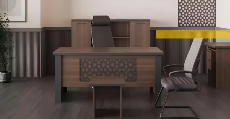 Moderna mesas de madera marrón para oficina