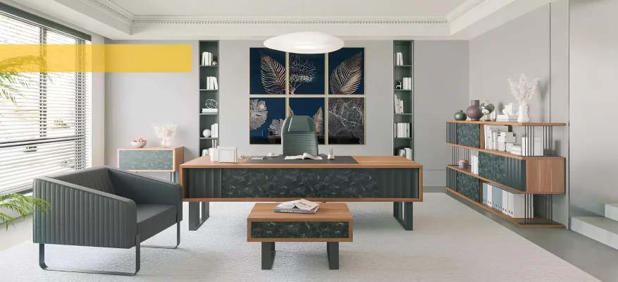 Conjunto de muebles de oficina moderno mesa mesa baja armario