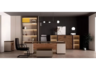 Conjunto de muebles de oficina moderno, escritorio, armario de documentos, cómoda