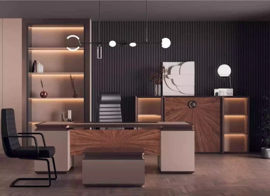 Conjunto de muebles de oficina moderno, escritorio, armario de documentos, cómoda