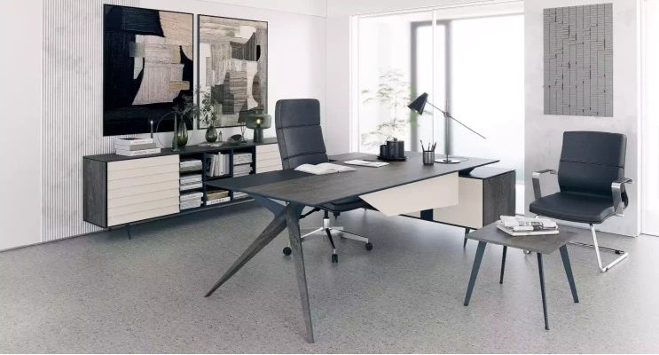 Moderno mueble de mesa de conferencias gris para estudio