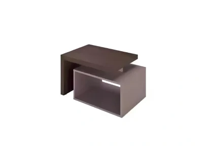 Mesa baja marrón con estantes móviles para la oficina