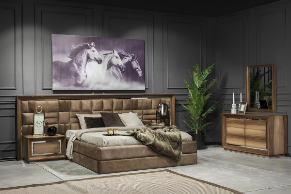 Elegante cómoda de dormitorio marrón de 6 piezas.