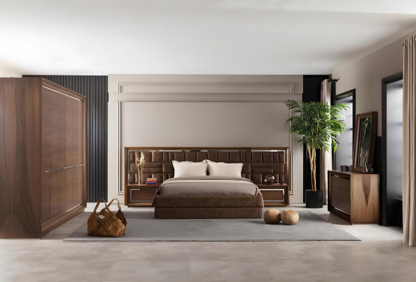 Elegante cómoda de dormitorio marrón de 6 piezas.