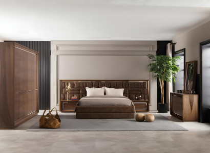 Elegante cómoda de dormitorio marrón de 6 piezas.