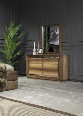 Cómoda + espejo en estilo moderno marrón con espacio de almacenamiento conjunto lujoso nuevo