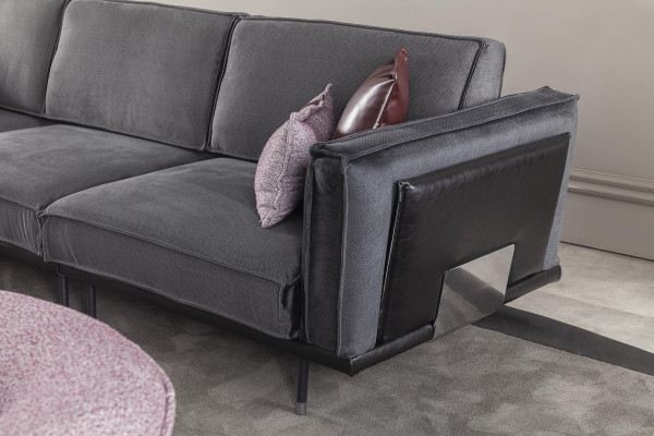Mueble de estilo italiano, sofá gris, cojines, loft, 3 piezas