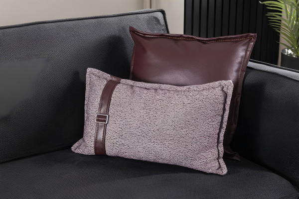 Mueble de estilo italiano, sofá gris, cojines, loft, 3 piezas
