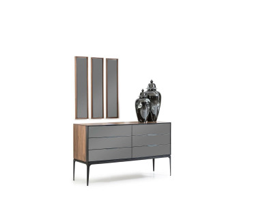 Cómoda negra práctica para el dormitorio con espacio de almacenamiento de 139 cm