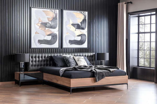 Juego de muebles de dormitorio completo con cama, mesitas de noche y armario de 4 piezas.