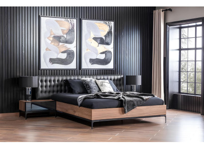 Juego de muebles de dormitorio completo con cama, mesitas de noche y armario de 4 piezas.