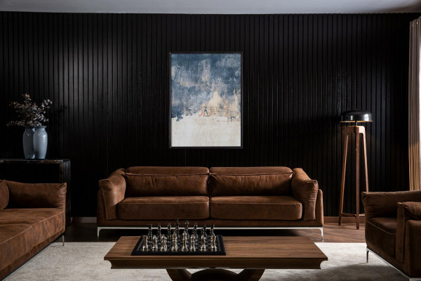 Sofá para tres personas con suave terciopelo marrón