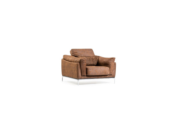 Sillón moderno marrón, acolchado, lujoso, cómodo, para una persona