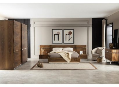 Muebles de dormitorio de lujo, cómoda, armario, mesitas de noche, espejo 6 piezas