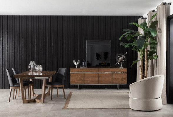 Juego de comedor de 9 piezas con mesa, sillas y muebles