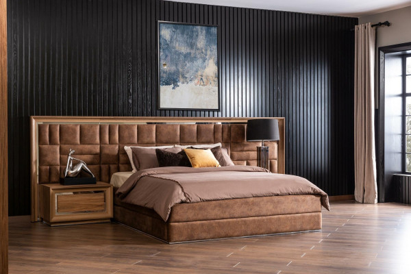 Conjunto de dormitorio con cama, armario y 2 mesitas de noche, 4 piezas.