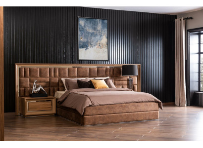 Conjunto de dormitorio con cama, armario y 2 mesitas de noche, 4 piezas.