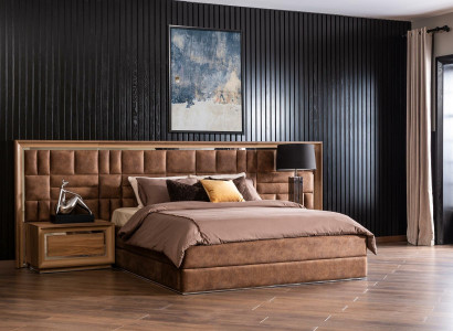 Conjunto de dormitorio con cama, armario y 2 mesitas de noche, 4 piezas.