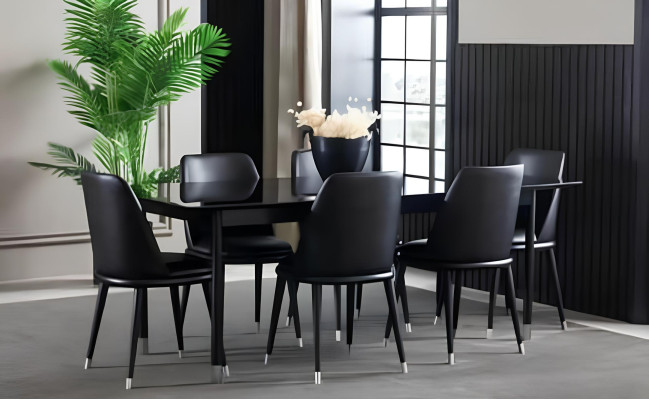 Juego de muebles de cocina de 8 piezas con sillas negras modernas