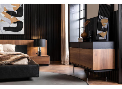 Conjunto de dormitorio de lujo con mesita de noche, armario, mesa y cama 6 piezas