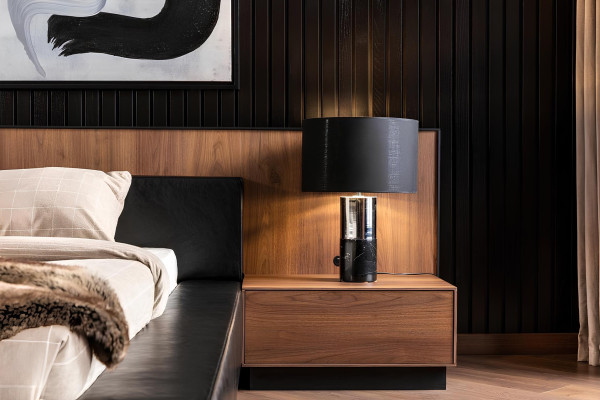 Conjunto de dormitorio de lujo con mesita de noche, armario, mesa y cama 6 piezas